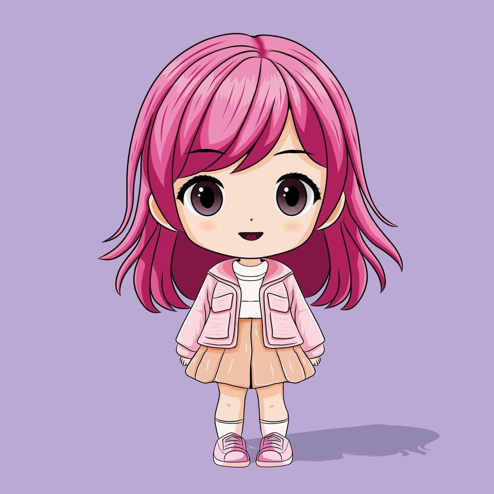 Cute cartoon chibi female character vector