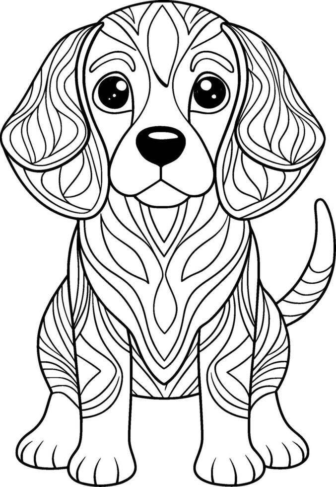Colouring Page - Beagle - Black and White Line Art vector