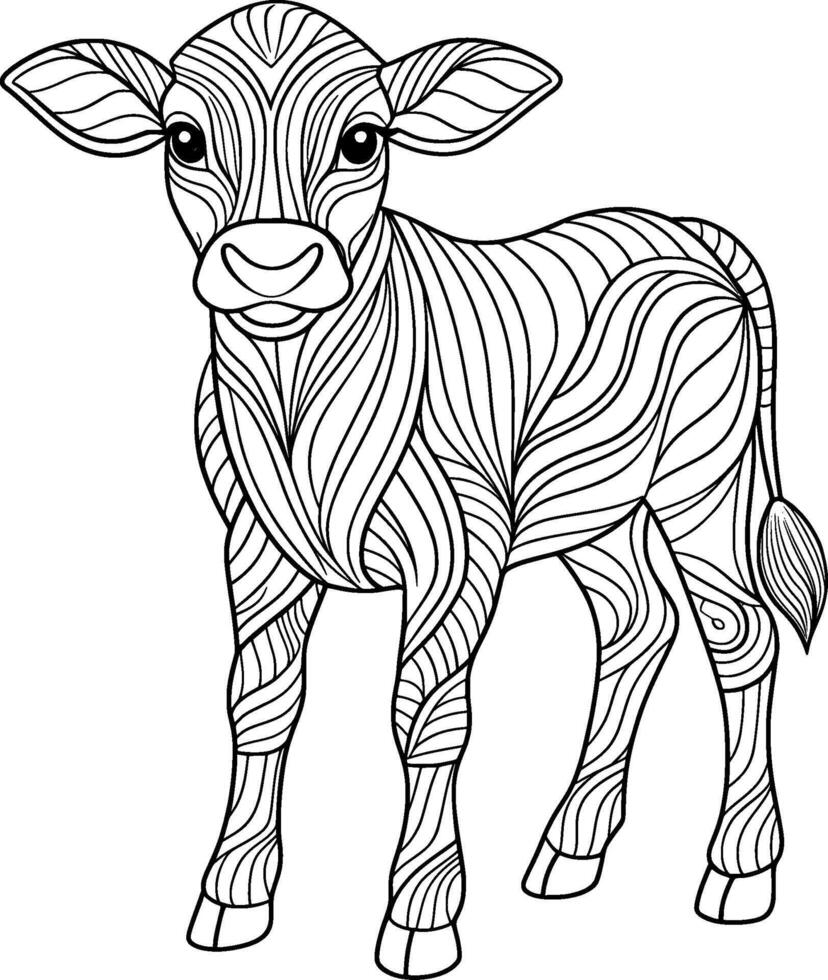 Colouring Page for Kids - Calf - Black and White Line Art vector