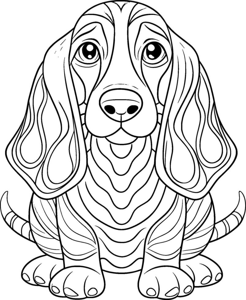 Colouring Page - Basset Hound - Black and White Line Art vector