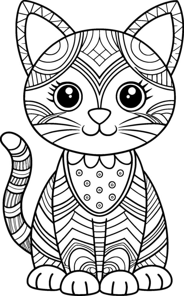 Colouring Page for Kids - Cat - Black and White Line Art vector