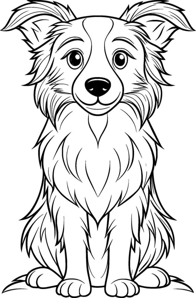 Colouring Page for Kids - Border Collie - Black and White Line Art vector