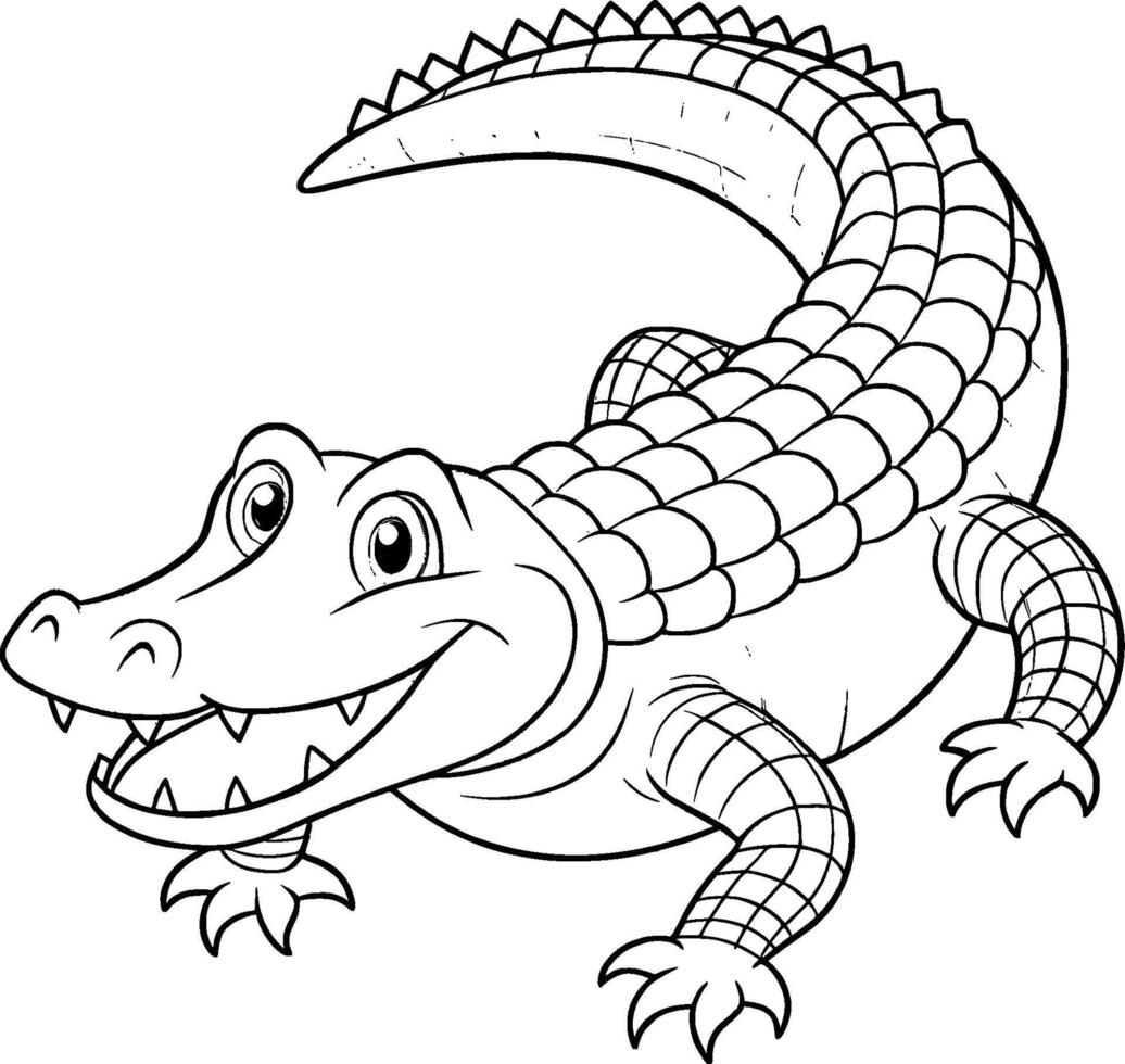 Colouring Page for Kids - Crocodile - Black and White Line Art vector