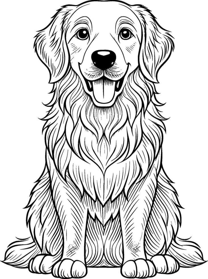 Coloring Page for Kids - Golden Retriever - Black and White Line Art vector