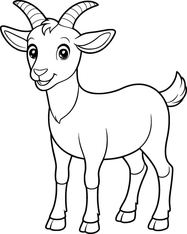 Coloring Page for Kids - Goat - Black and White Line Art vector