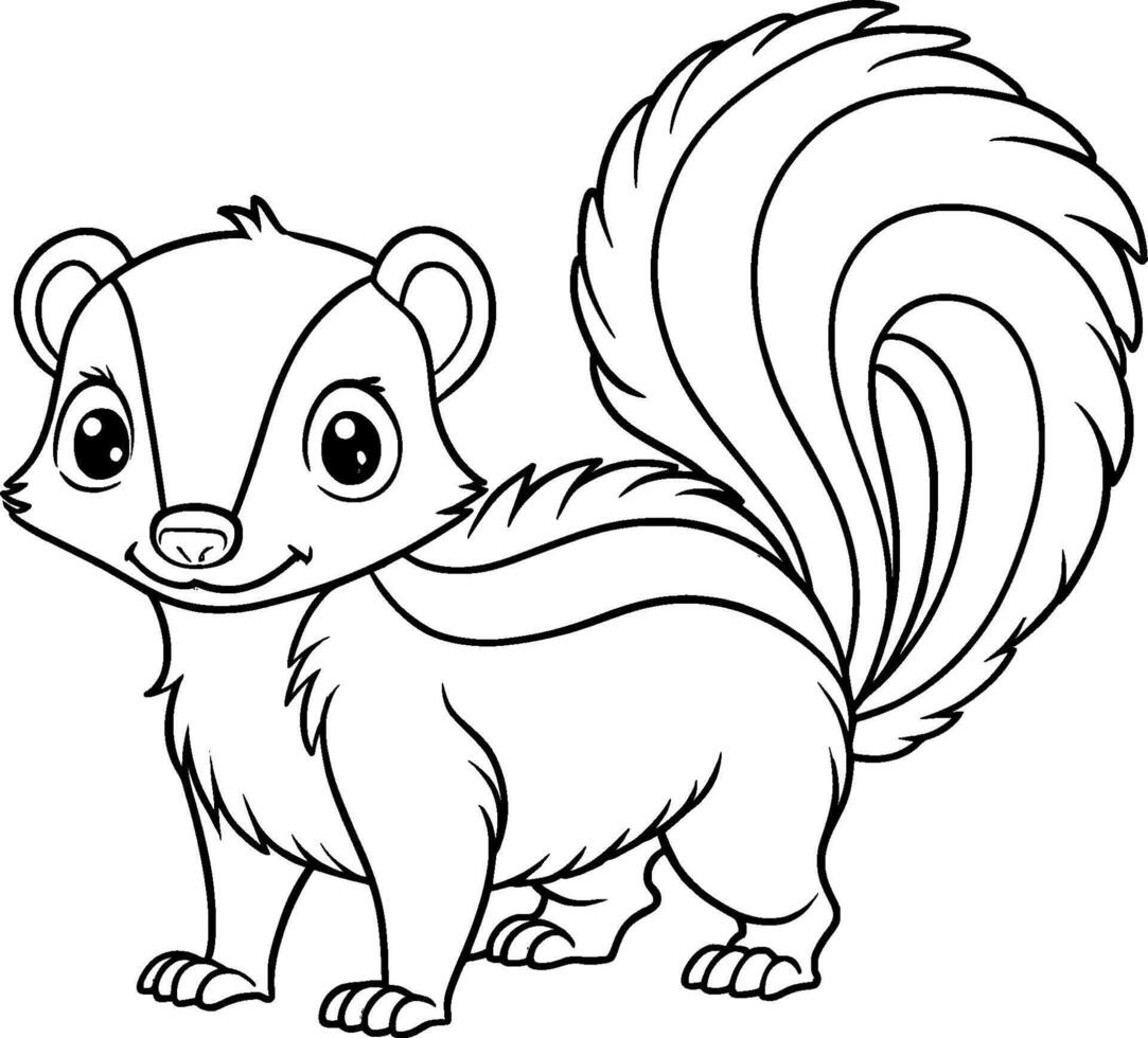 Coloring Page for Kids - Skunk - Black and White Line Art vector