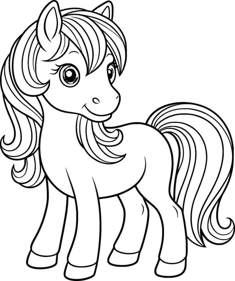 Coloring Page for Kids - Pony - Black and White Line Art vector