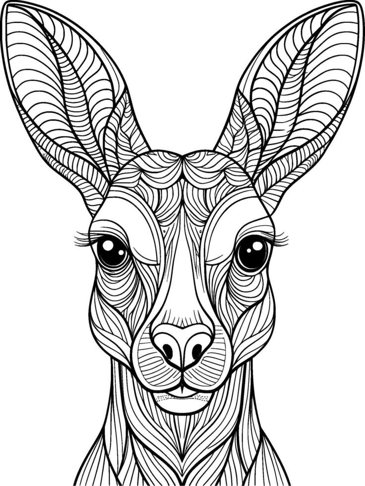 Coloring Page for Kids - Kangaroo Portrait - Black and White Line Art vector