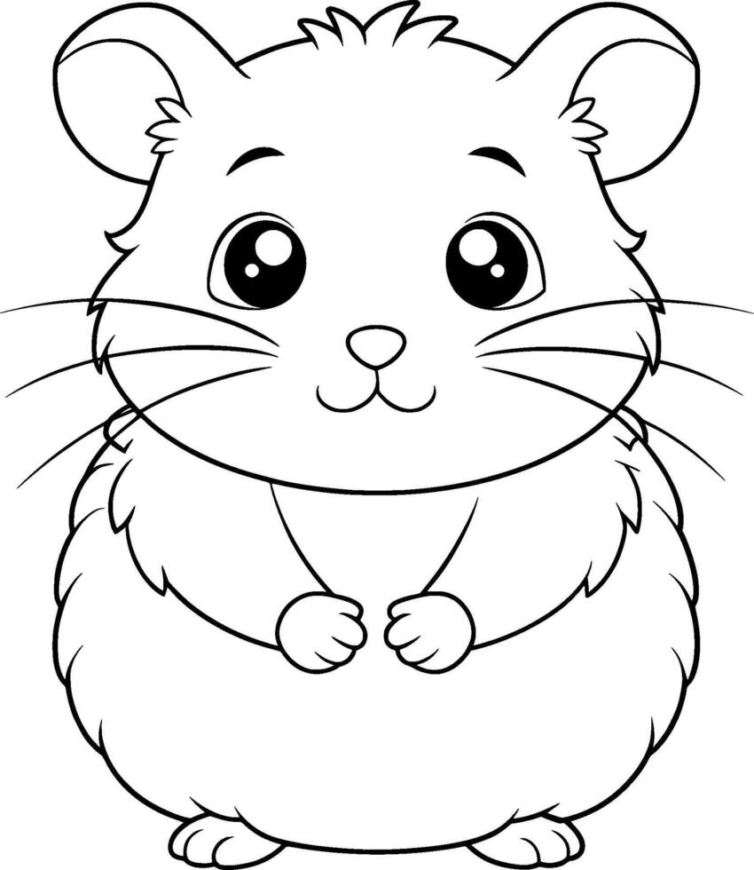 Coloring Page for Kids - Hamster - Black and White Line Art vector