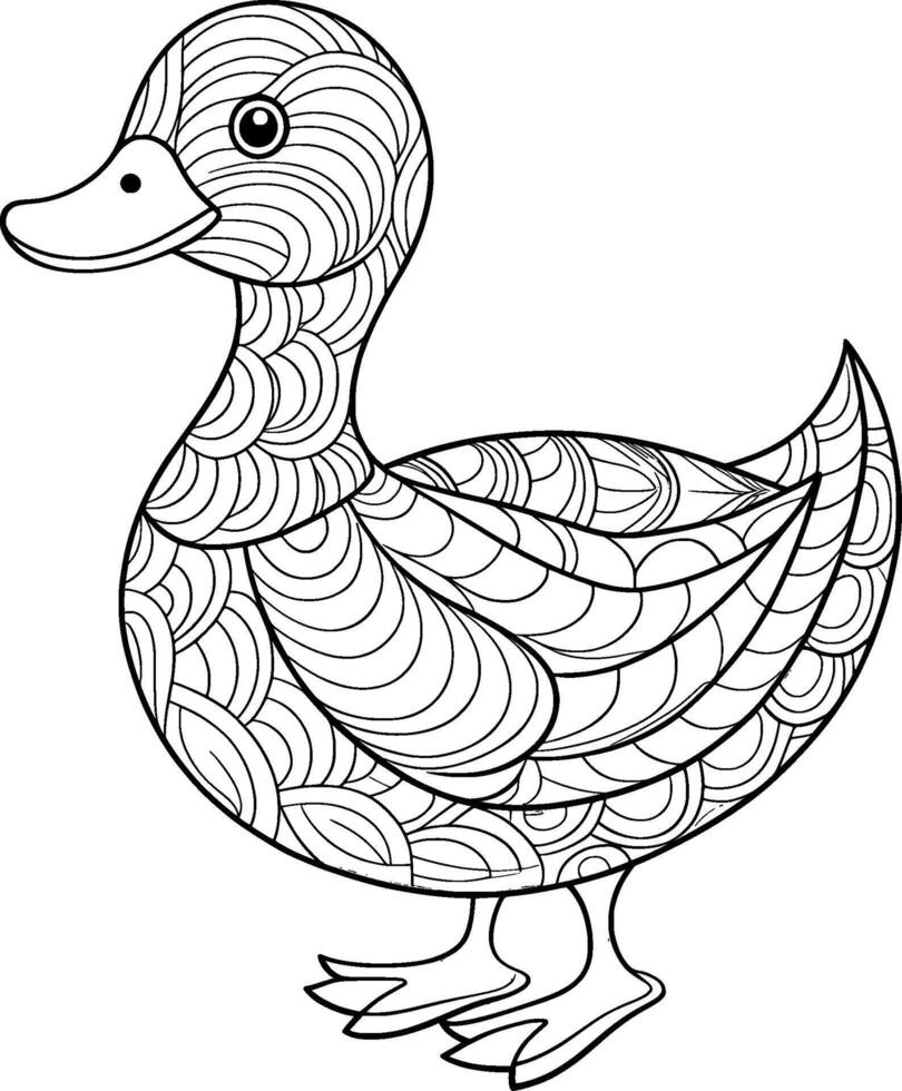 Colouring Page for Kids - Duck - Black and White Line Art vector