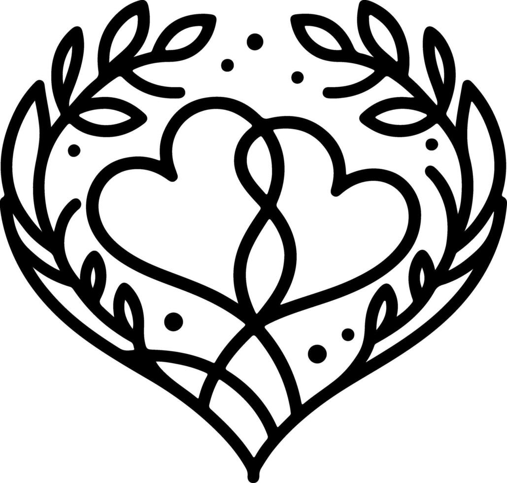 A simple line drawing of two hearts entwined vector