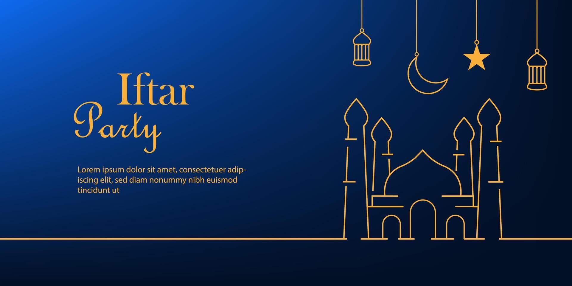 Islamic background with blue dark colour and line sketch mosque, ornament, moon and star vector