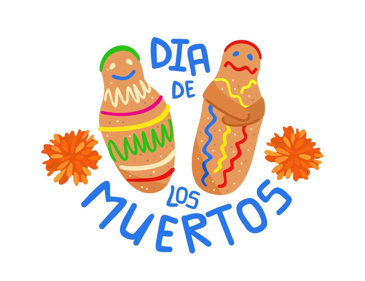 Guaguas de pan. Bread babies. Traditional Ecuadorian dish. Sweet bread shaped and decorated in form of small child. Day of the dead in spanish language vector