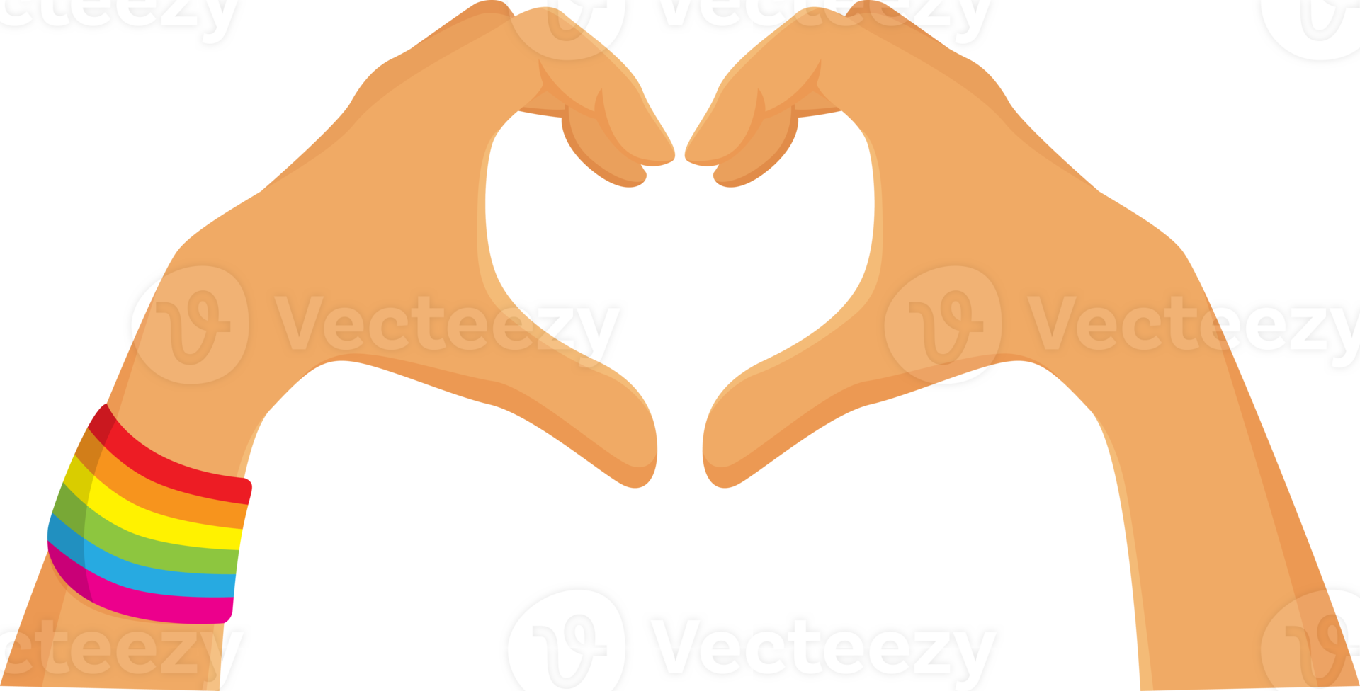 Both hands make a heart shape rainbow wristband illustration design png