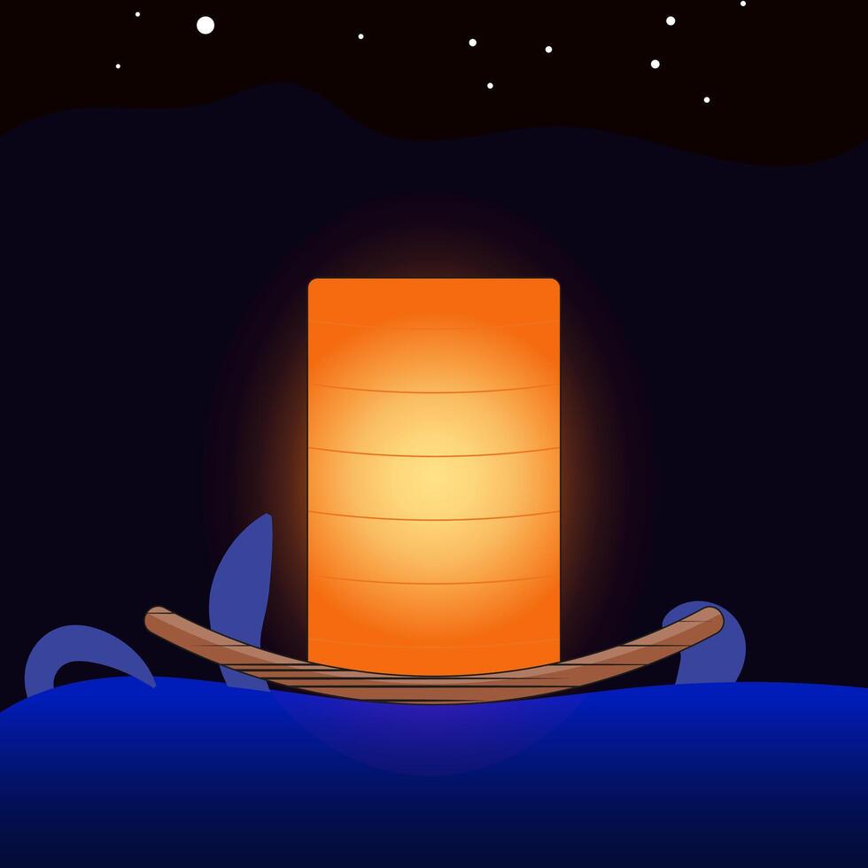 A lantern floating on a log in the river vector