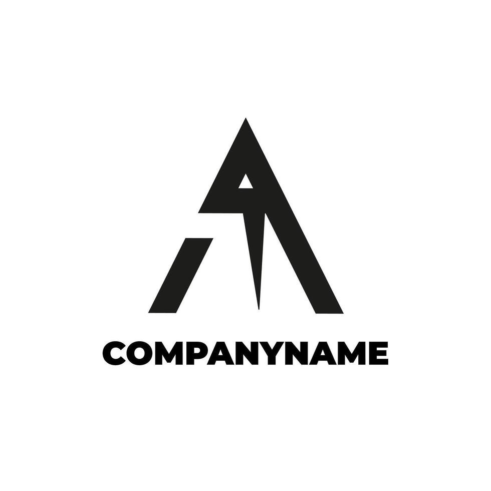 silhouette logo, combining letter a with lightning vector
