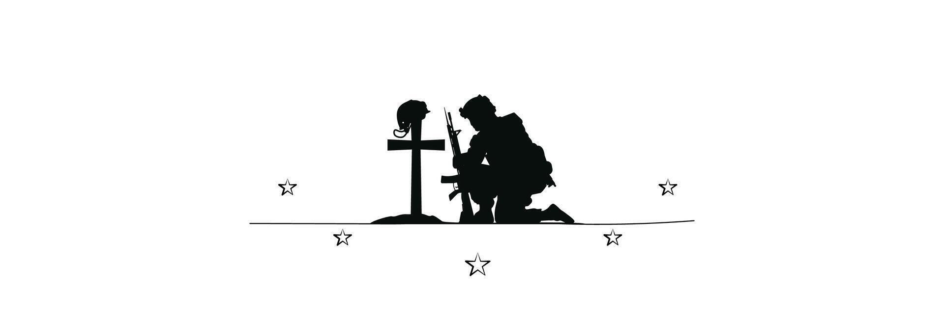 Memorial Day, soldier salutes. Continuous one line drawing. vector