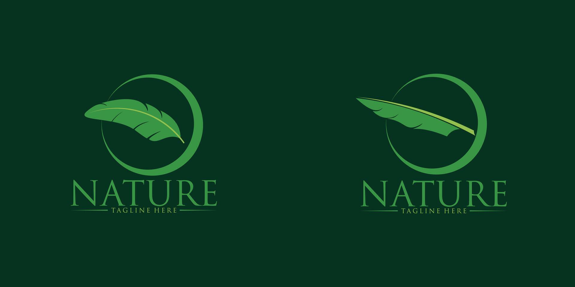 Green banana leaf logo ideas. inspiration logo design. template illustration.premium vector