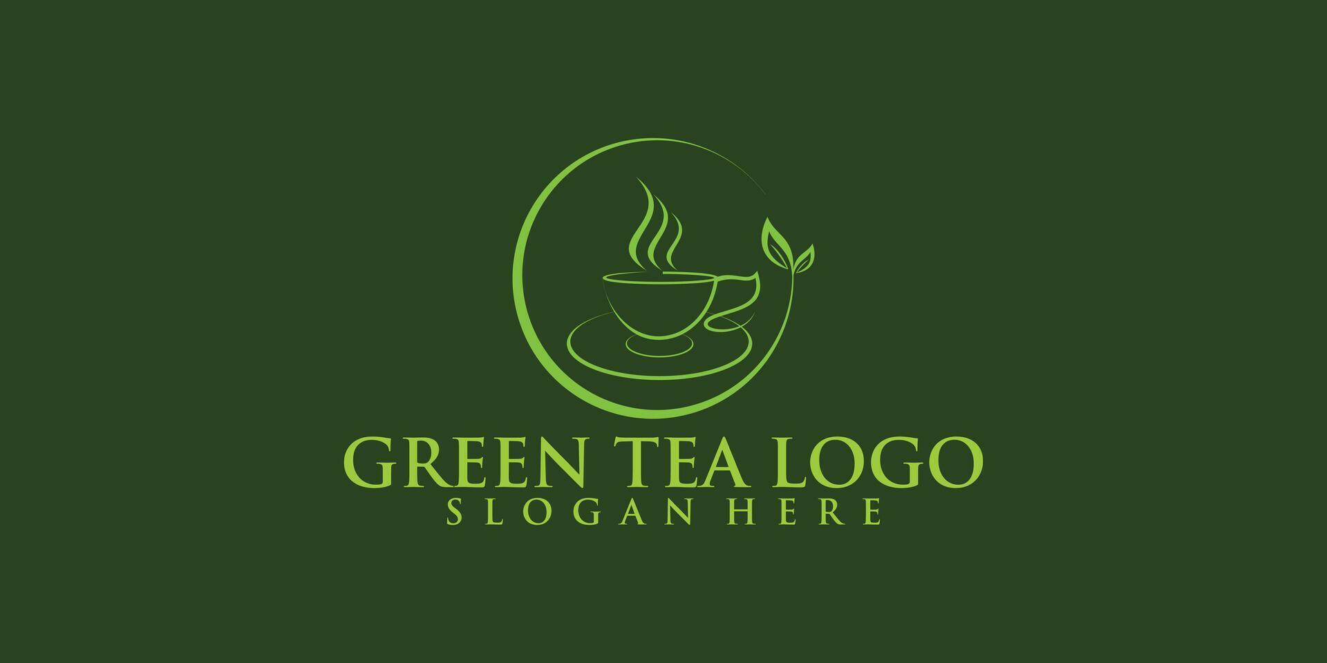 Green tea simple logo design with unique concept premium vector