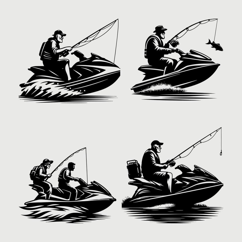 Fishing silhouette Flat design fish, fisherman vector