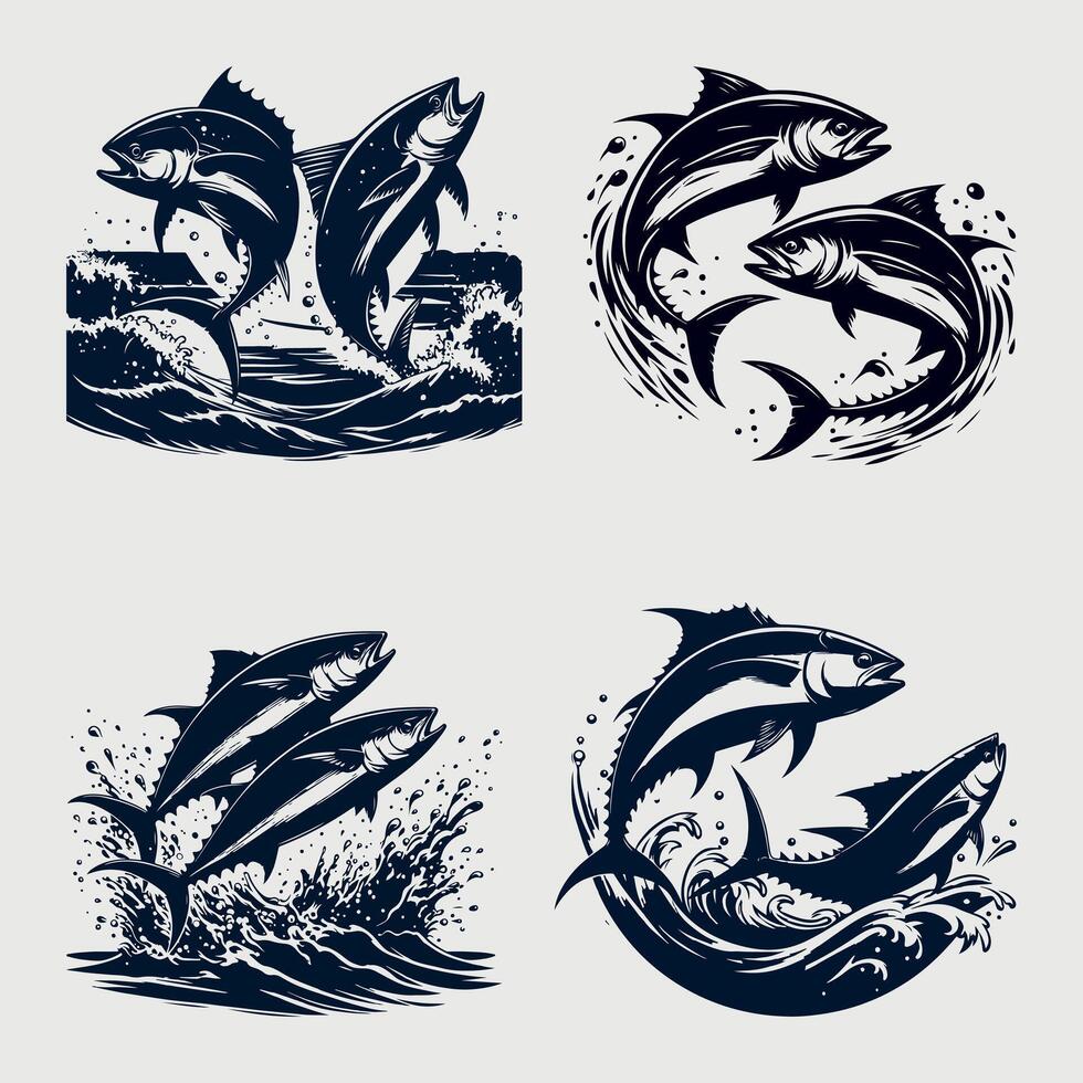 Fishing silhouette Flat design fish, fisherman vector