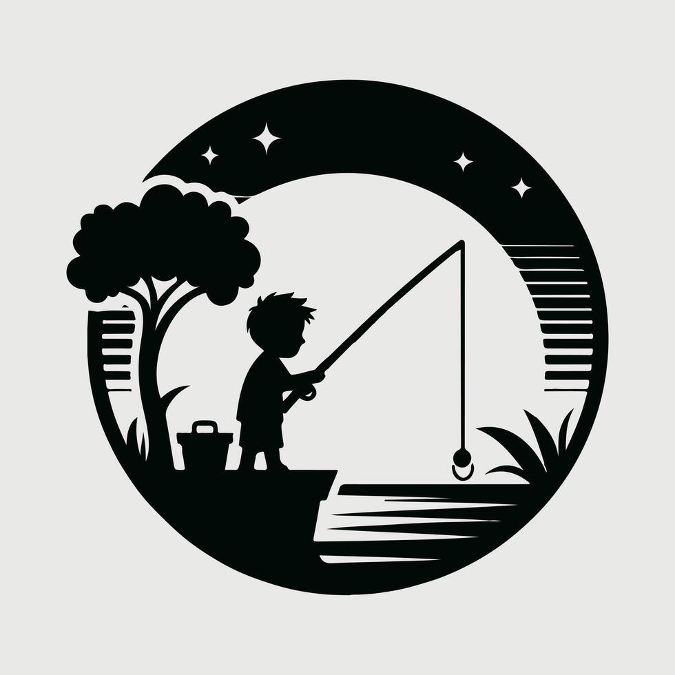 Fishing silhouette Flat design fish, fisherman vector