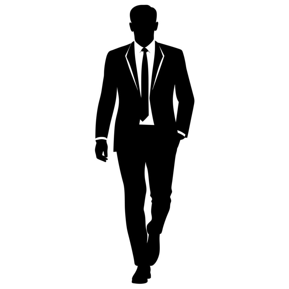 a business man walking pose silhouette white background vector
