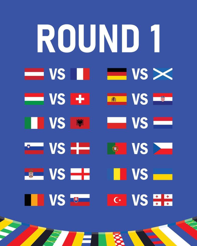 Matches Round 1 Emblem European Nations 2024 Teams Countries European Germany Football Symbol Logo Design Illustration vector