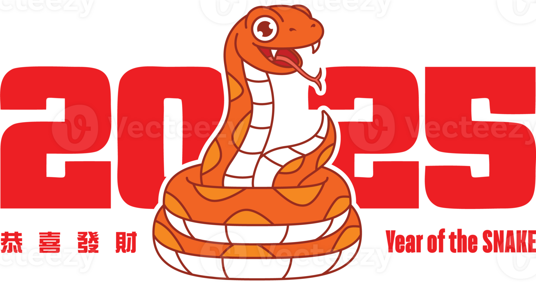 Chinese New Year 2025 greetings. Cartoon laughing snake on yellow background. Red packet, bunting, social media templates png