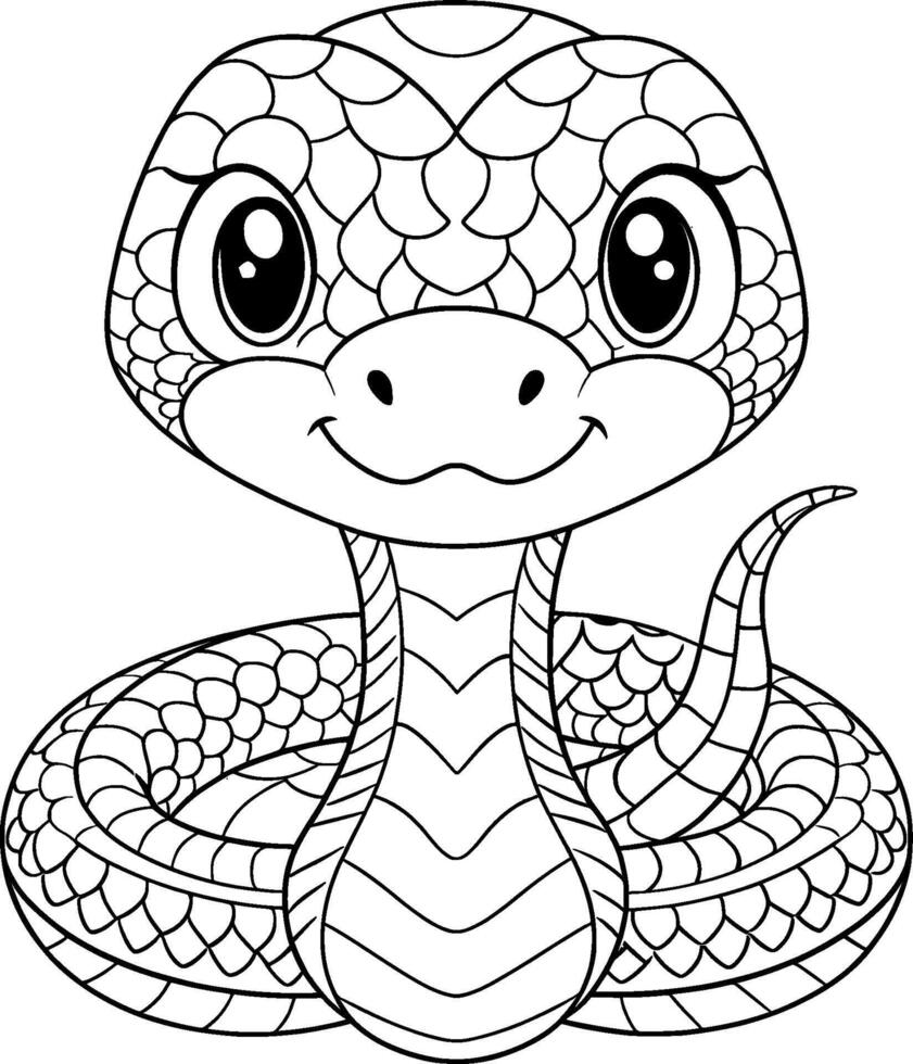 Coloring Page for Kids - Snake Portrait - Black and White Line Art vector