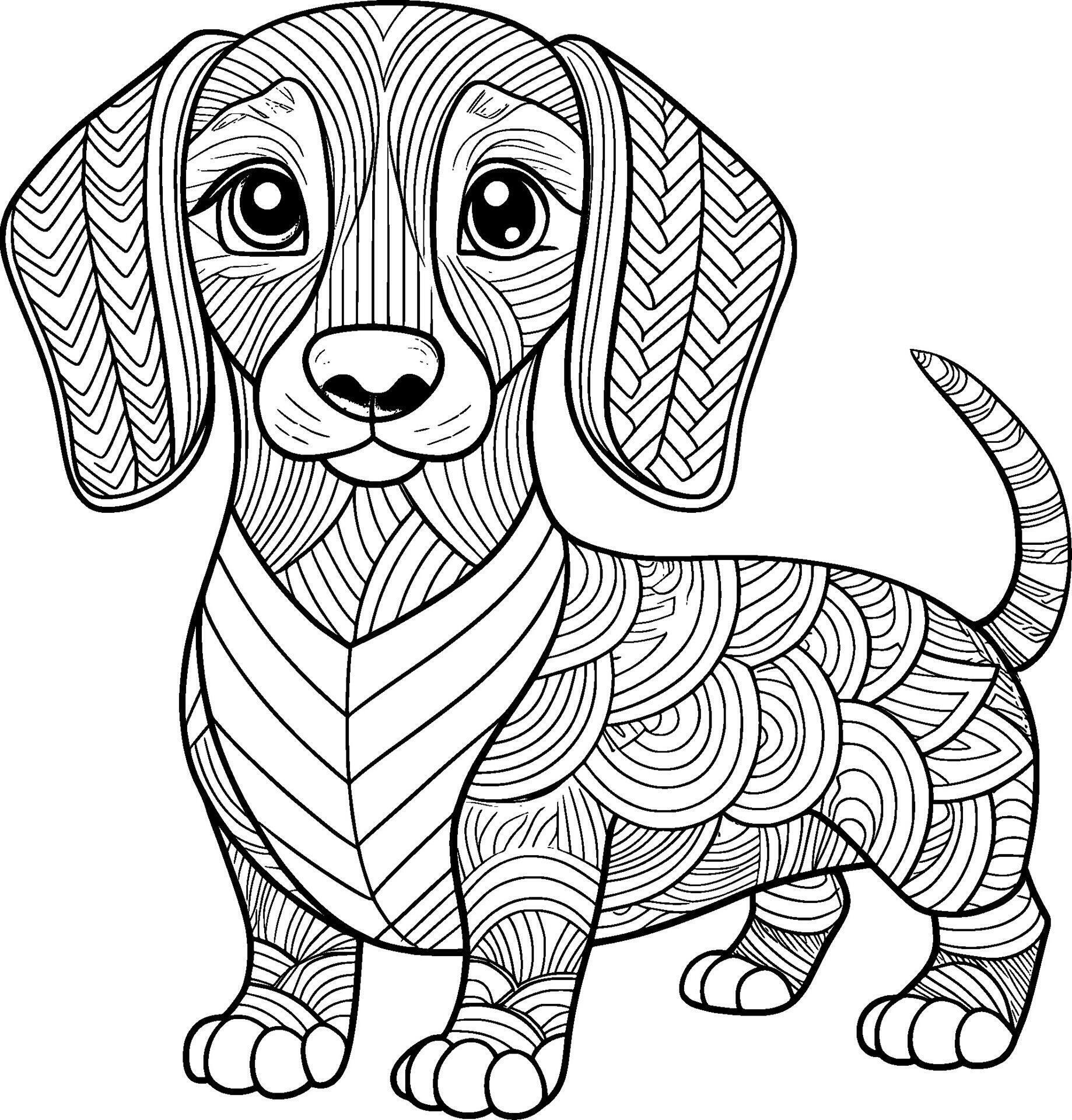 Coloring Page for Kids - Dachshund - Black and White Line Art 46435282