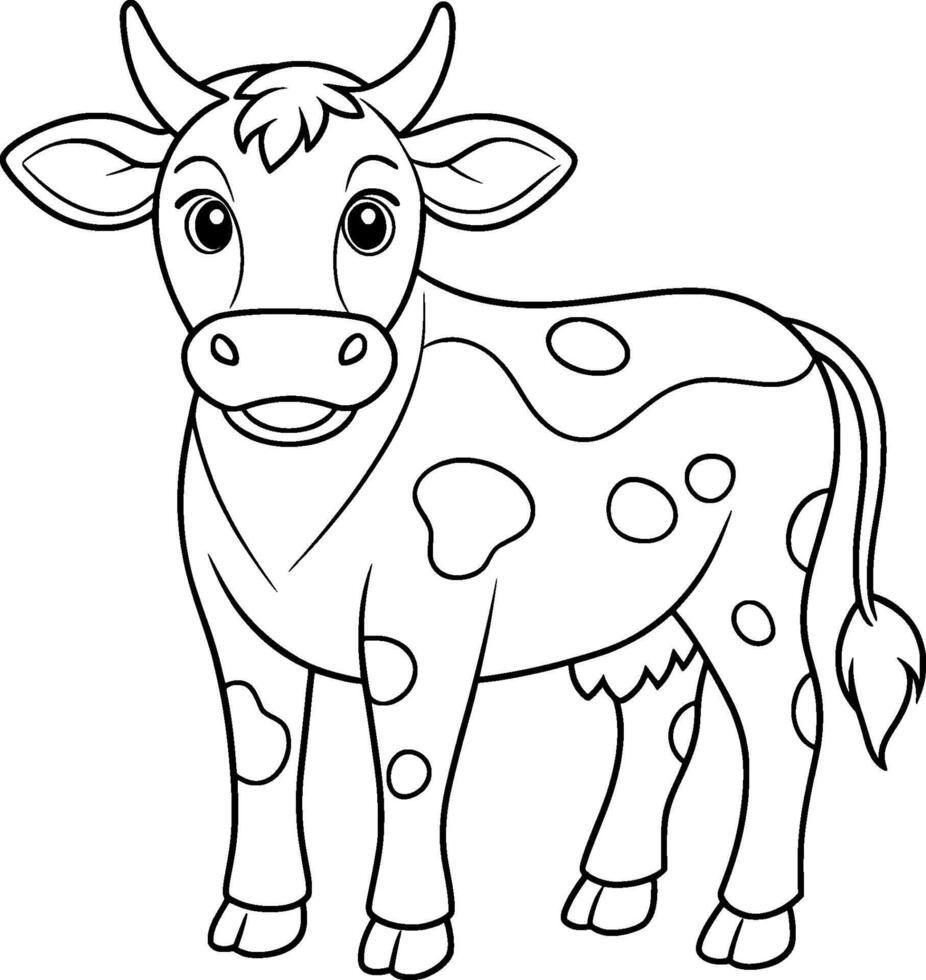 Colouring Page for Kids - Cow - Black and White Line Art vector