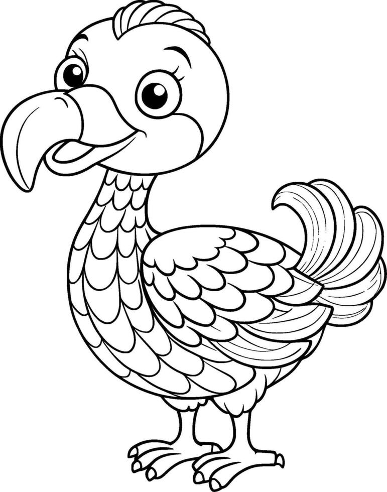 Coloring Page for Kids - Dodo - Black and White Line Art vector