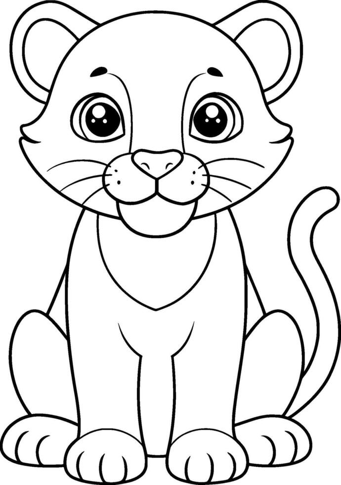 Coloring Page for Kids - Mountain Lion - Black and White Line Art vector
