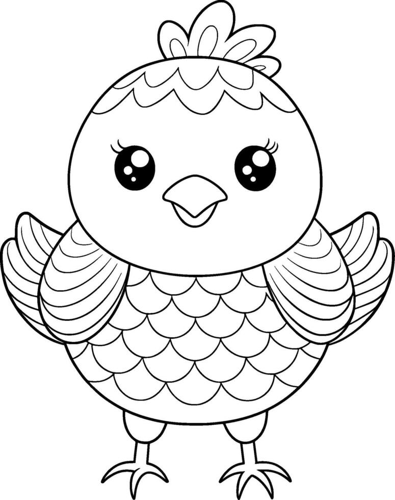 Coloring Page for Kids - Chicken Portrait - Black and White Line Art vector