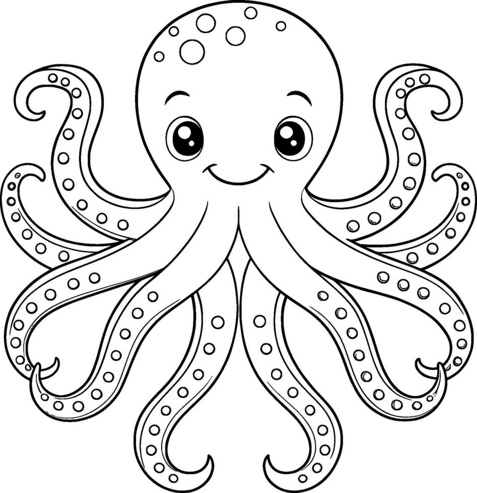 Coloring Page for Kids - Octopus - Black and White Line Art vector