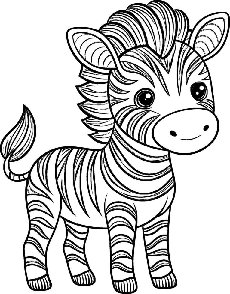 Coloring Page for Kids - Zebra - Black and White Line Art vector