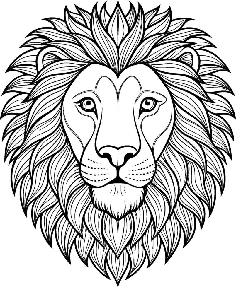 Coloring Page for Kids - Lion Portrait - Black and White Line Art vector