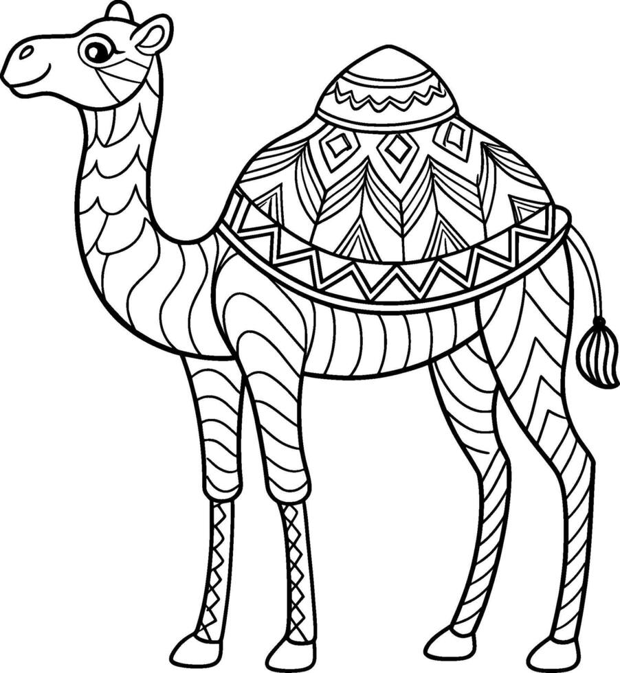 Colouring Page for Kids - Camel - Black and White Line Art vector