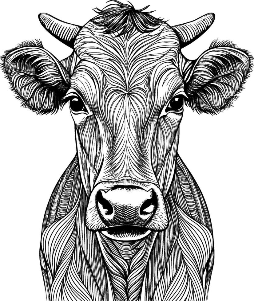 Coloring Page for Kids - Cow Portrait - Black and White Line Art vector