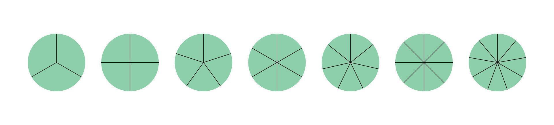 Pie chart with different segments in a circular diagram. wheel graph divided into parts and sections. Flat illustration isolated on white background. vector