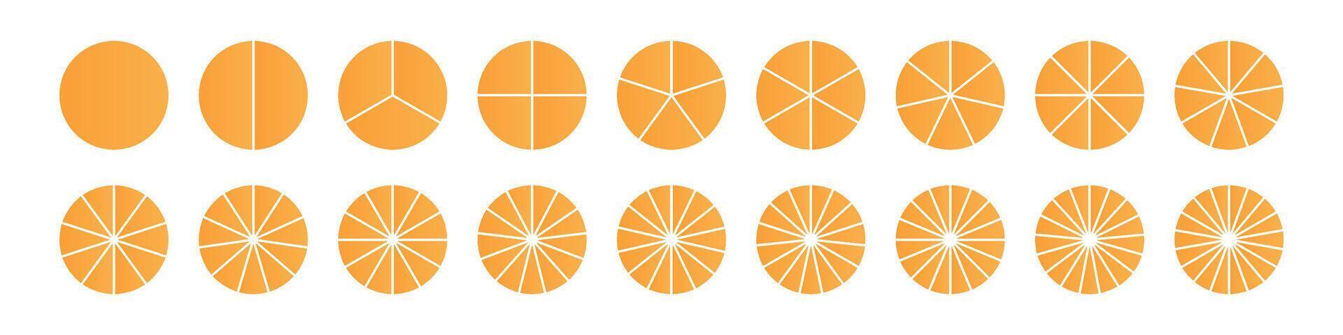 Pie chart with different segments in a circular diagram. wheel graph divided into parts and sections. Flat illustration isolated on white background. vector