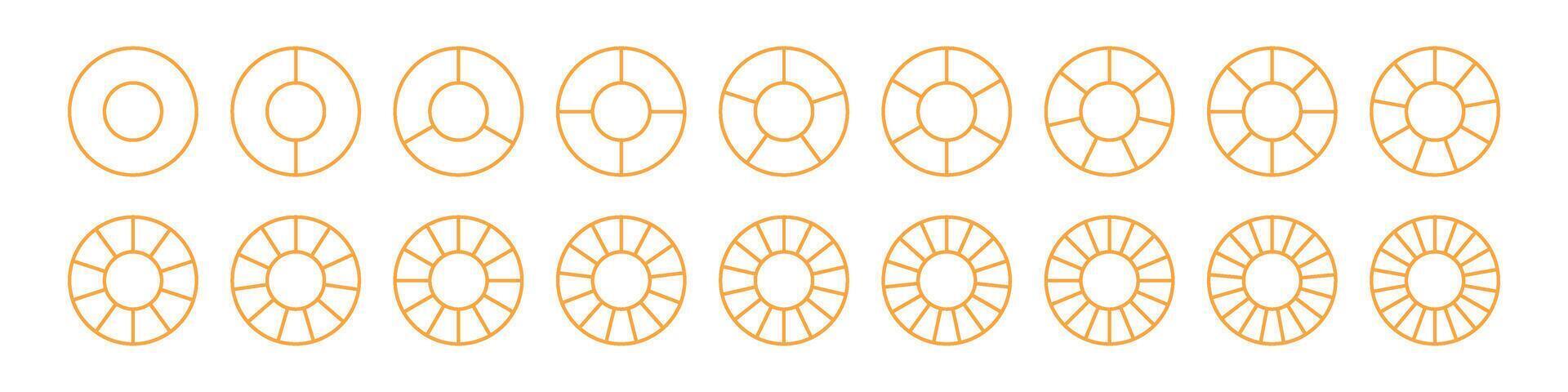 Pie chart with different segments in a circular diagram. wheel graph divided into parts and sections. Flat illustration isolated vector