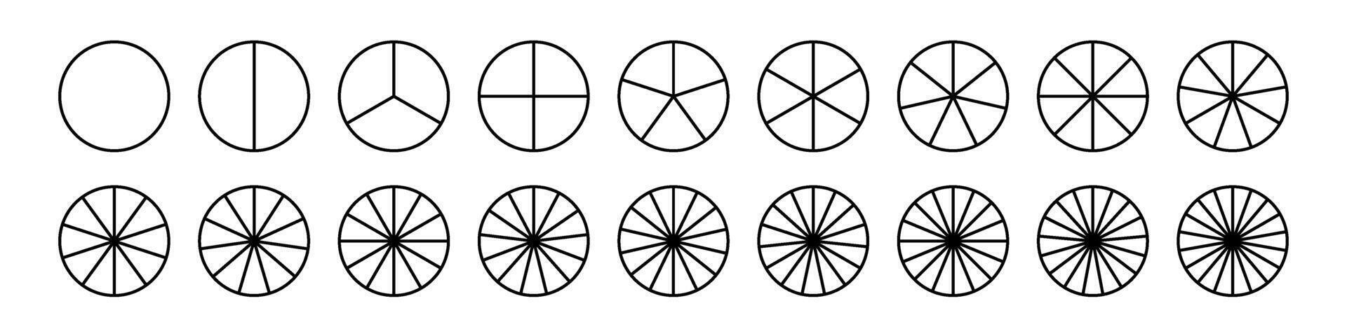 Pie chart with different segments in a circular diagram. wheel graph divided into parts and sections. Flat illustration isolated on white background. vector