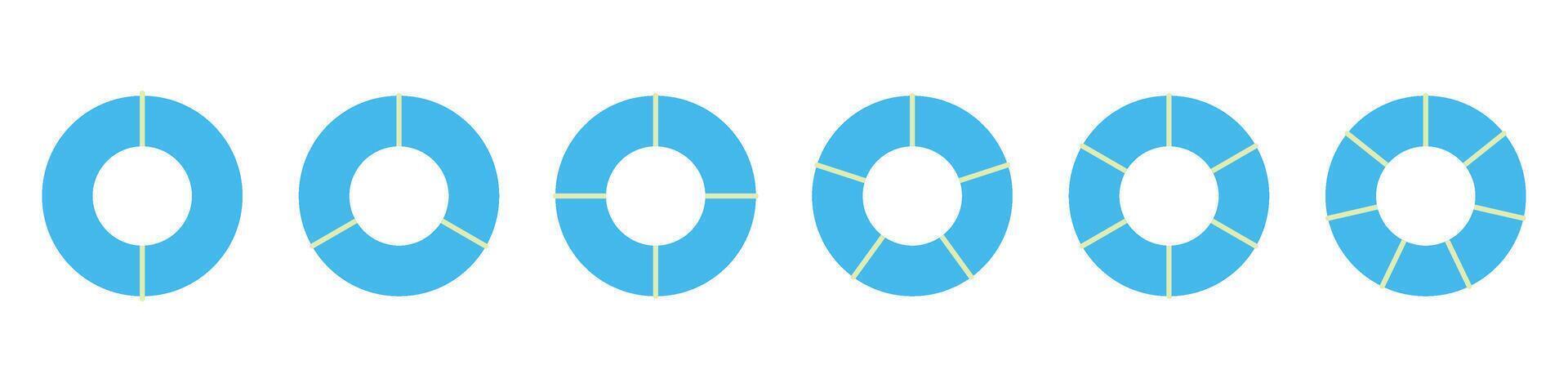 Pie chart with different segments in a circular diagram. wheel graph divided into parts and sections. Flat illustration isolated on white background. vector