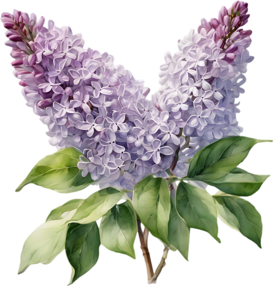 Watercolor Common Lilac, vibrant and delicate. AI-Generated. png