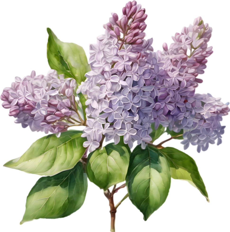 Watercolor Common Lilac, vibrant and delicate. AI-Generated. png