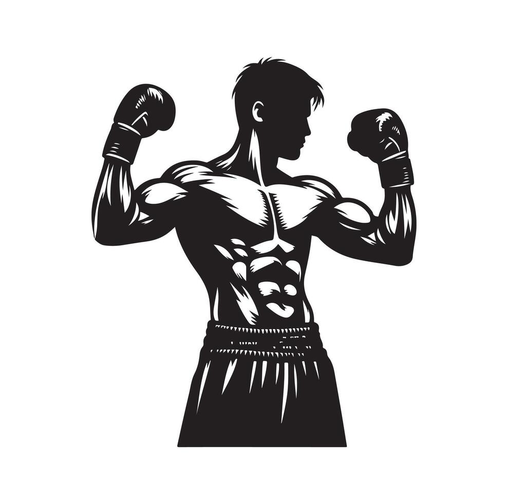A boxer stand with pose silhouette illustration vector