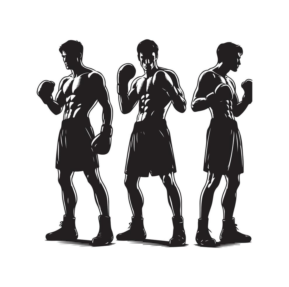 A boxer stand with pose silhouette illustration vector
