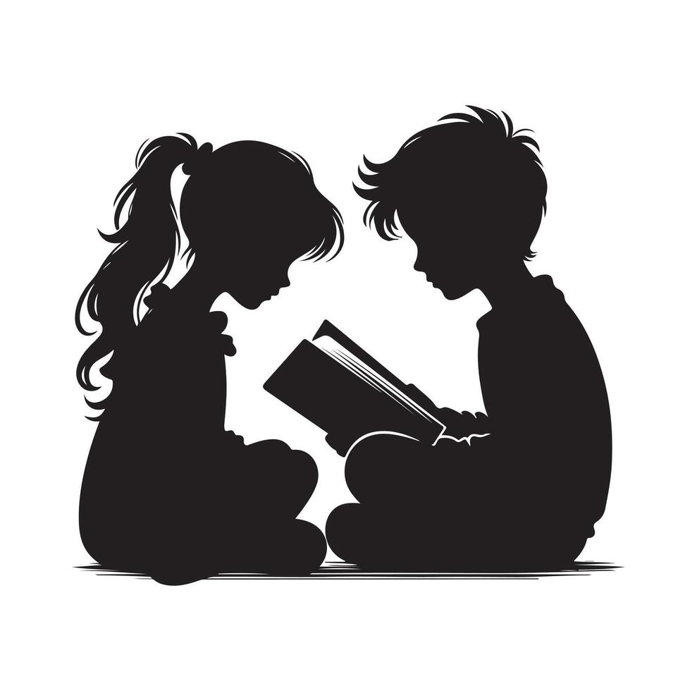 boy and girl reading book silhouette illustration collection vector